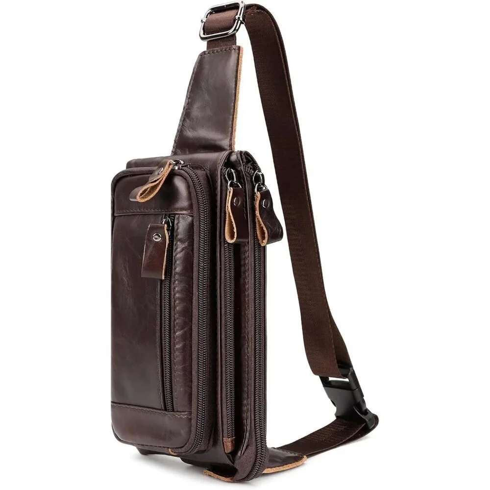 💫 Men Brown Leather Adjustable Fashion Small Travel Hiking Cycling Waist Packs